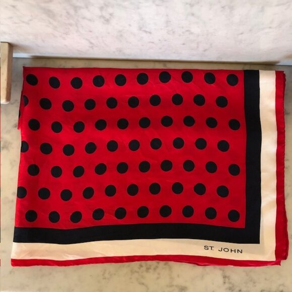 ST. JOHN Red White Blue Polka Dot Square Scarf Vintage Rare - Picture 1 of 16